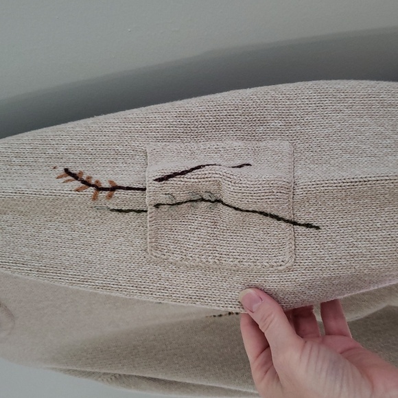 Alps Vintage Embroidered Sweater Women Large Cream Tan Cotton Floral Cottagecore - Picture 4 of 11